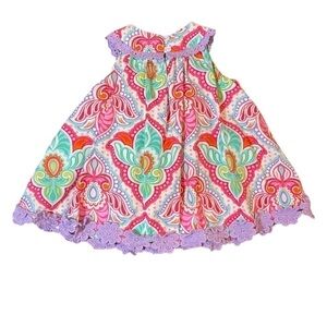 Counting Daisies Boho Multicolored Lined Crochet Trim Sundress Size 24 Months